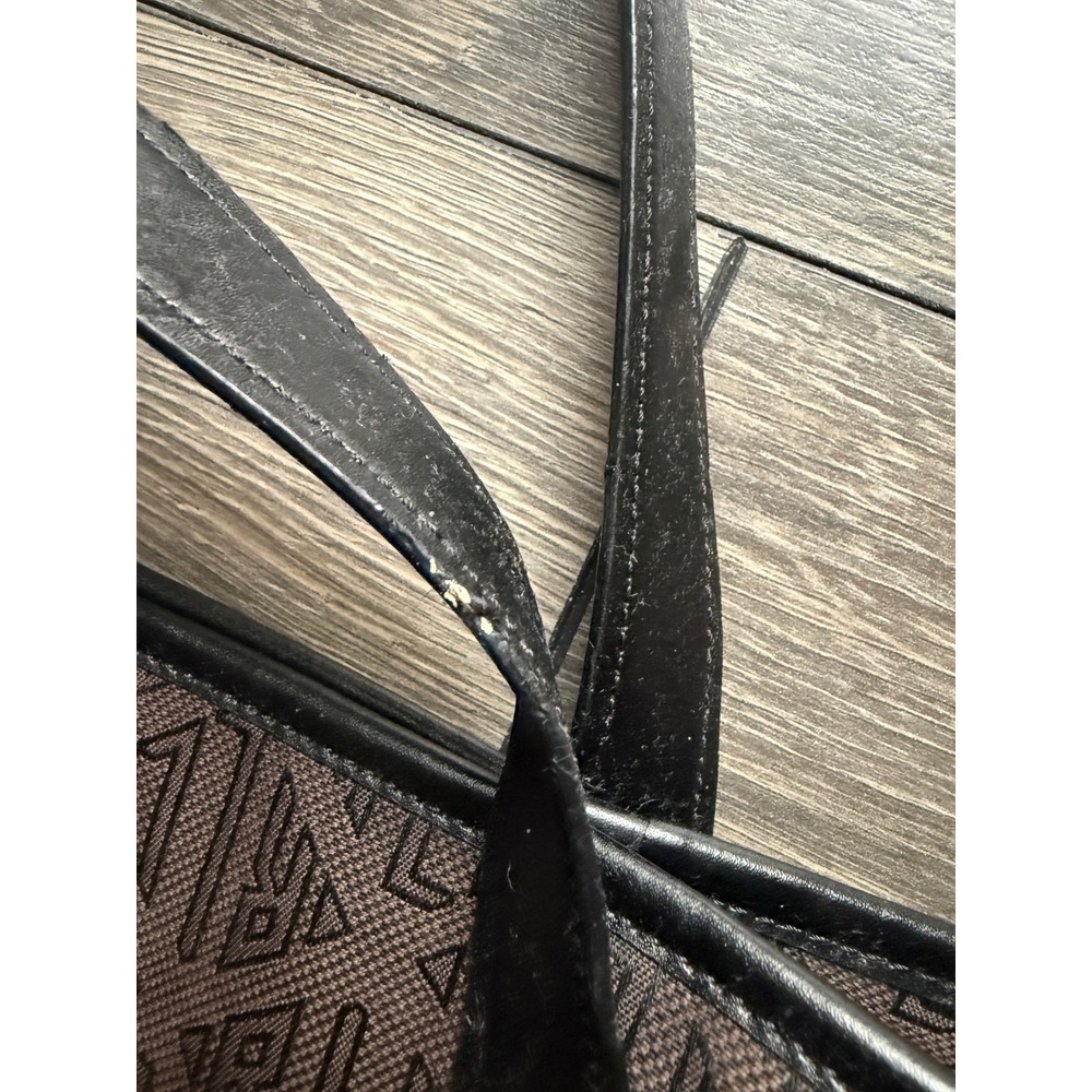 1967 Ralph Lauren Brown Monogram Jacquard Tote Bag Black Leather Trim Gold Logo - Picture 8 of 8